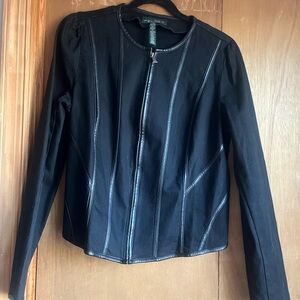 Ralph Lauren Black Jean Jacket with Stand Collar and Zipper Closure